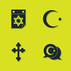 Set Jewish calendar, Star and crescent, Christian cross and icon. Vector.