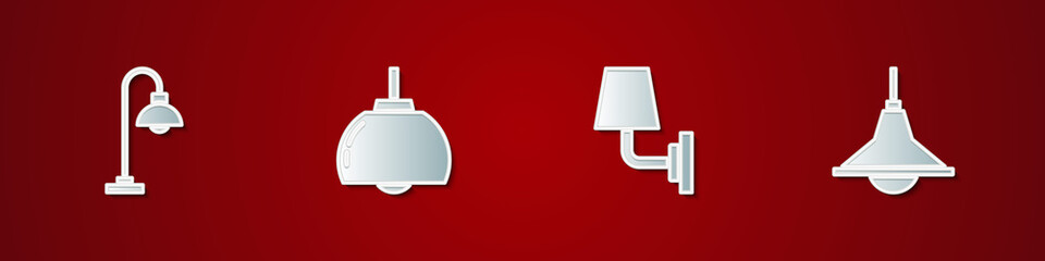 Set Floor lamp, Chandelier, Wall sconce and icon. Vector.