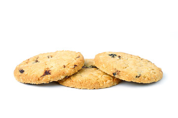 homemade freshly baked oatmeal Raisin Cookie isolated on white background. Sweet biscuits.