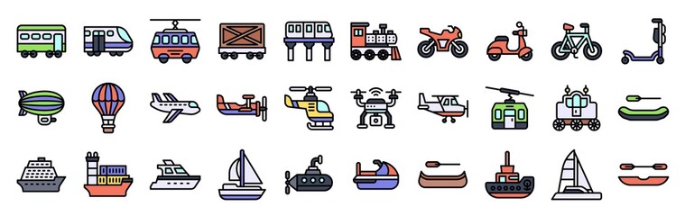 Transportation related vector icon set 3, filled style