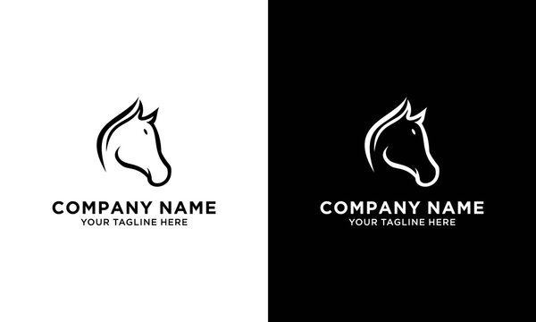 Simple Line Art Head Horse Illustration Symbol Modern Logo Vector template on a black and white background.
