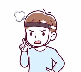 Cheerful boy in blue clothes