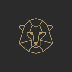 Sleeping lion head vector logo. Dangerous linear king of jungle resting after successful hunt.