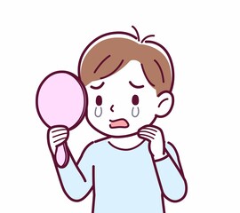 Cheerful boy in blue clothes