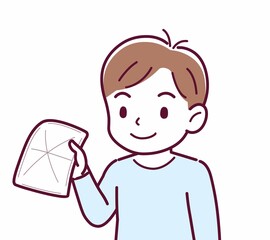 Cheerful boy in blue clothes