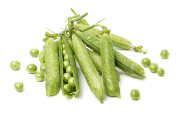 Fresh peas isolated on white background 