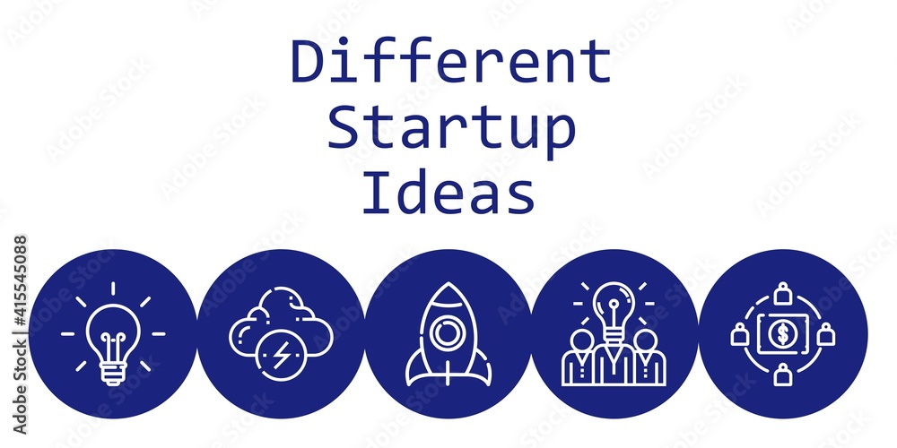 Aufkleber different startup ideas background concept with different startup ideas icons. icons related brainst