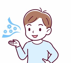 Cheerful boy in blue clothes