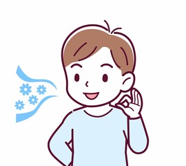 Cheerful boy in blue clothes