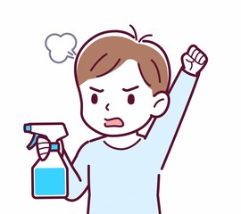 Cheerful boy in blue clothes