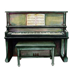 Fototapeta na wymiar Watercolor black upright piano