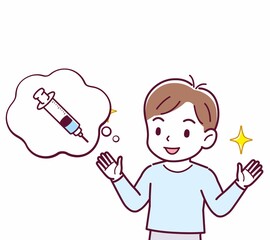 Cheerful boy in blue clothes