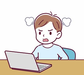 Cheerful boy in blue clothes