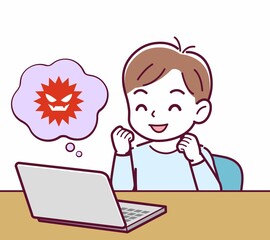 Cheerful boy in blue clothes