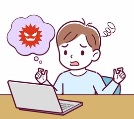 Cheerful boy in blue clothes