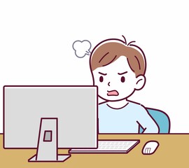 Cheerful boy in blue clothes