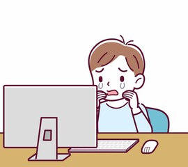 Cheerful boy in blue clothes