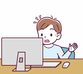 Cheerful boy in blue clothes