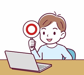 Cheerful boy in blue clothes