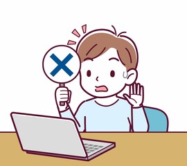 Cheerful boy in blue clothes