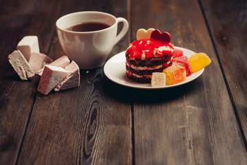 red cake dessert candy delight eating top view