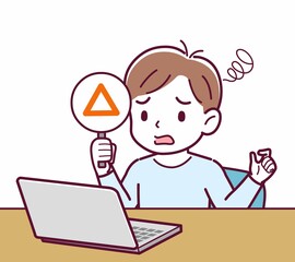 Cheerful boy in blue clothes