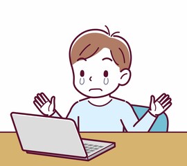 Cheerful boy in blue clothes