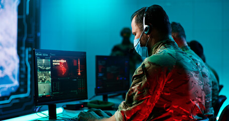 Military men launching nuclear missile during pandemic