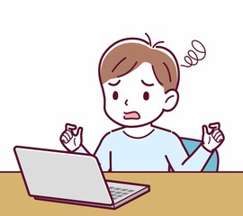 Cheerful boy in blue clothes