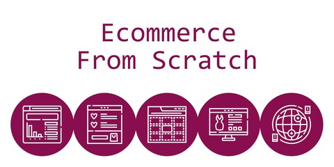 ecommerce from scratch background concept with ecommerce from scratch icons. Icons related website, web, wishlist, internet