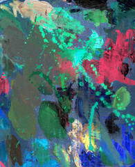Abstract blue, green bright colorful background, hand painted texture, made with oil paint, splashes, drops of paint, paint smears. Design for backgrounds.