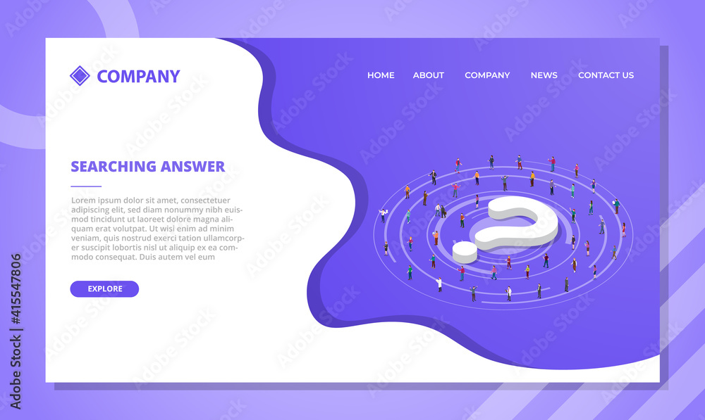Poster searching answer concept for website template or landing homepage design with isometric style