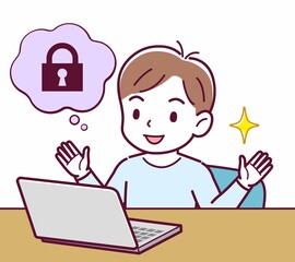 Cheerful boy in blue clothes