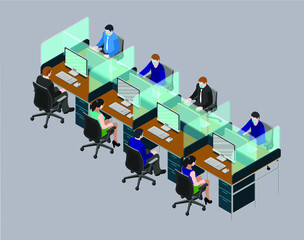 Acrylic partition frame for office workstation area. Social distancing for covid 19 situation. Glass partition design for office workstation.