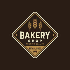 Bakery shop. Vector. Concept for badge, shirt, label, stamp or tee. Typography design with ears of wheat silhouette. Template for restaurant identity objects, packaging and menu