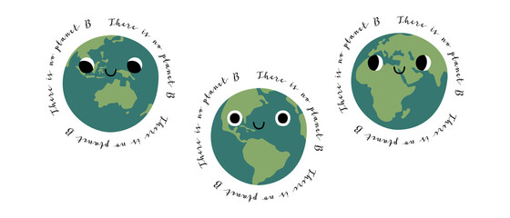 Cute planet Earth character with smiling face. Kawaii globe. Funny celestial body. Happy Earth Day, Earth Hour, environment safety celebration. Vector flat cartoon illustration