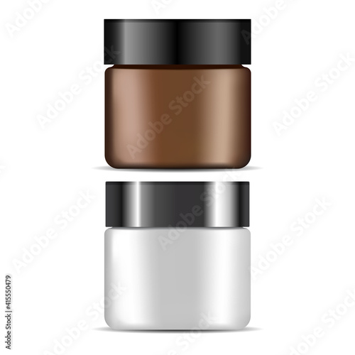 Download Cosmetic Cream Jar Brown White Plastic Bottle Vector Blank Beauty Lotion Container Face Skin Care Packaging Template Empty Creme Glass Mockup On White Background Makeup Powder Wall Mural Sergej Bajbak