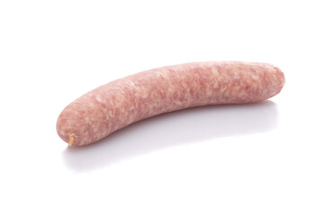Raw Bratwurst frying sausage white isolated