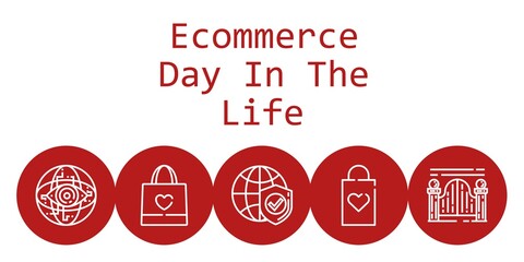 ecommerce day in the life background concept with ecommerce day in the life icons. Icons related shopping bag, internet, gateway