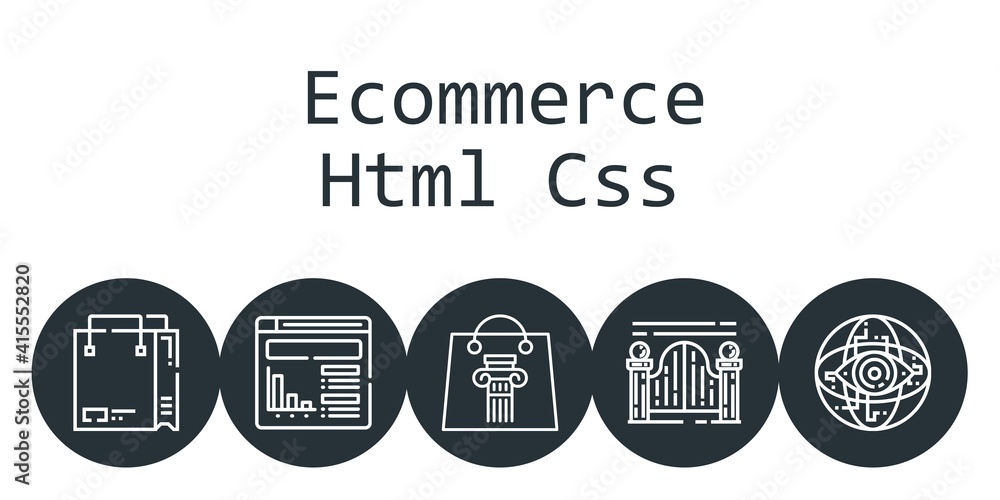 Aufkleber ecommerce html css background concept with ecommerce html css icons. icons related shopping bag, web