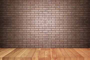 a floor wooden terrace on brick background