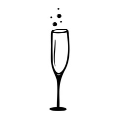 Hand drawn champagne glass isolated on a white background. Celebration elements. Doodle, simple outline illustration. It can be used for decoration of textile, paper.