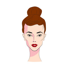 Woman Beautiful female face with makeup. Vector illustration. Fashion girl, style, beauty. Vector illustration lineart