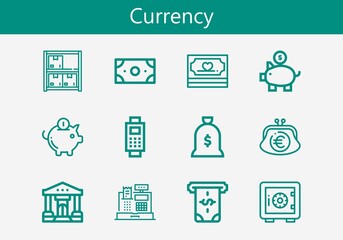 Premium set of currency line icons. Simple currency icon pack. Stroke vector illustration on a white background. Modern outline style icons collection of Money, Purse, Payment, Bank, Safe deposit