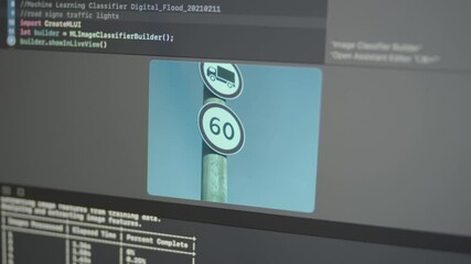 2.28 Real Neural Network Machine Learning Analyzes Road Sign Detection Automated Driving Unmanned Vehicle