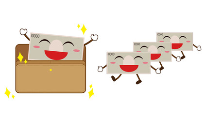喜んでお財布に入っている種銭につられてやってくる笑顔のお金