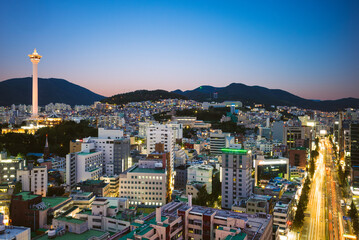 night view of busan with busan tower in korea