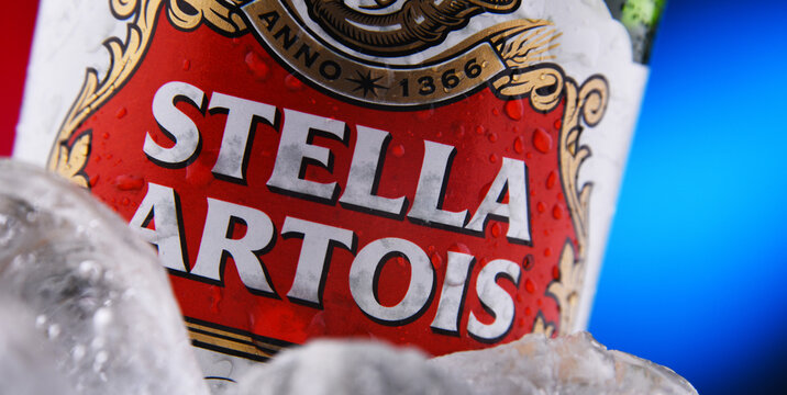 Bottle of Stella Artois beer in crushed ice