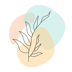 Botanical wall art vector. Foliage line art drawing with pastel abstract shape. Minimalistic and natural wall art. Vector illustration