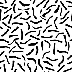 A square seamless pattern on a white background, black blots, stripes in a chaotic manner. Seamless pattern illustration